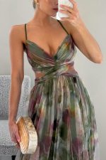 ChicElegance™ – Robe Longue Femme Imprimé Moderne et Laçage Ajustable-4
