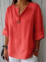 Variant image for Elara™ – Blouse Femme en Lin Léger avec Col V Élégant et Bouton en Bois-16