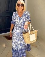 Millie™ – Robe Longue Femme Fleurie Décolleté en V Confort Été-2