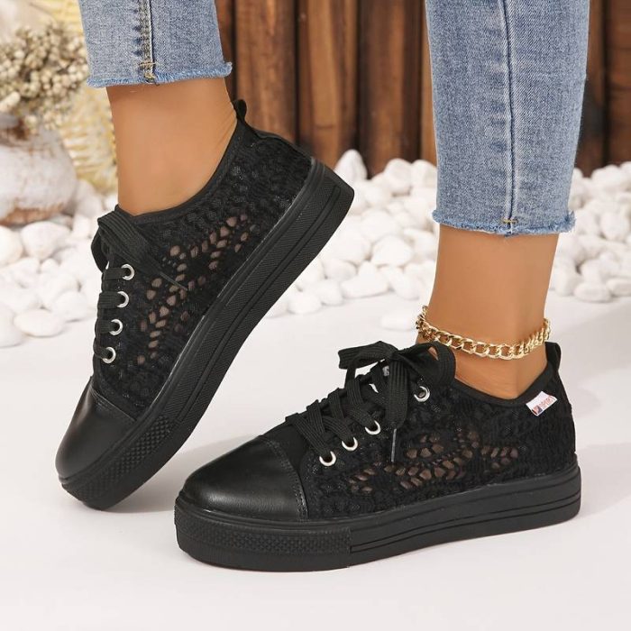 Geneve™ – Baskets Chic en Dentelle Respirantes et Confortables Noir & Blanc-3