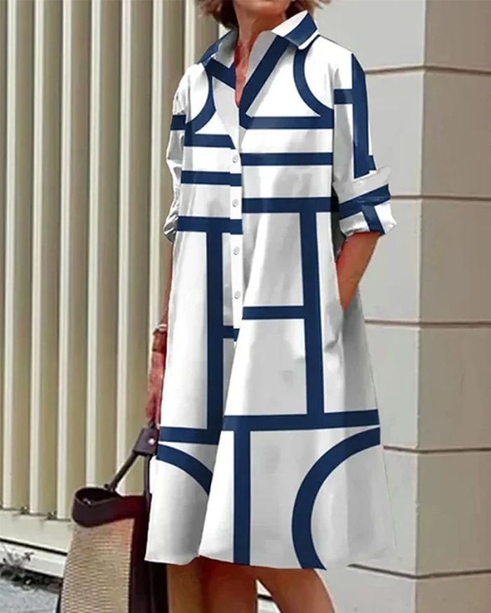 Estelle™ – Robe Longue Femme Chic Imprimé Géométrique avec Poches-4
