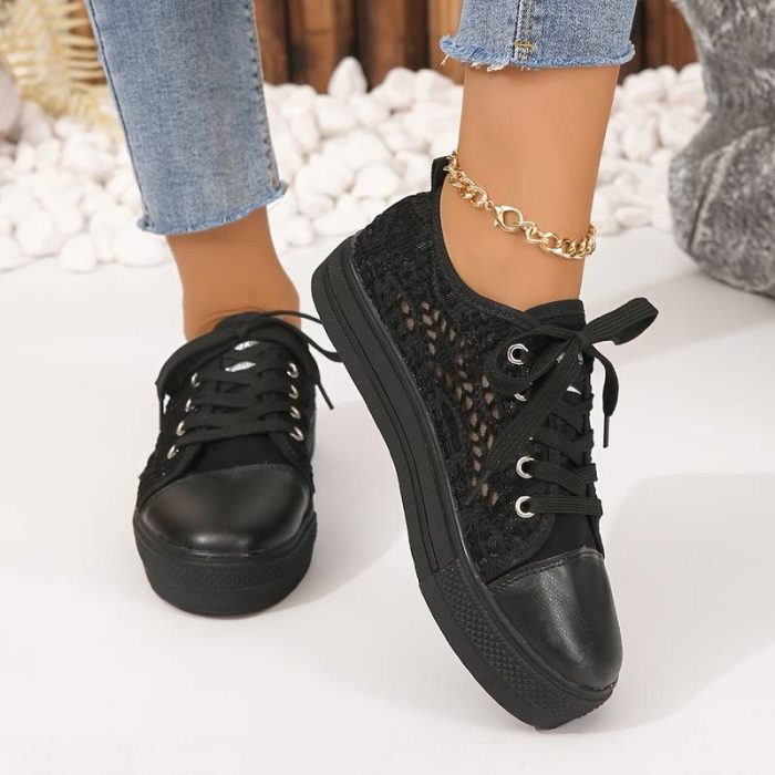 Geneve™ – Baskets Chic en Dentelle Respirantes et Confortables Noir & Blanc-4