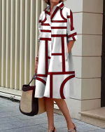 Variant image for Estelle™ – Robe Longue Femme Chic Imprimé Géométrique avec Poches-9