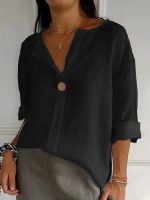 Variant image for Elara™ – Blouse Femme en Lin Léger avec Col V Élégant et Bouton en Bois-11
