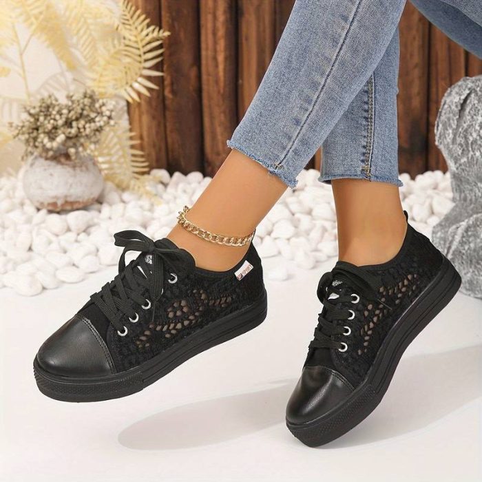 Geneve™ – Baskets Chic en Dentelle Respirantes et Confortables Noir & Blanc-5