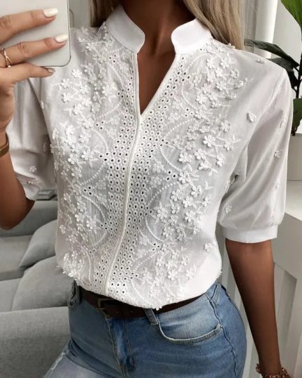 IzaElegance™ – Chemisier Femme Chic Confortable en Coton et Polyester-2