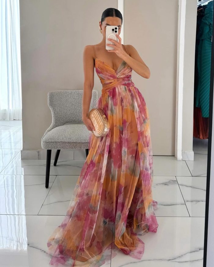 ChicElegance™ – Robe Longue Femme Imprimé Moderne et Laçage Ajustable-5