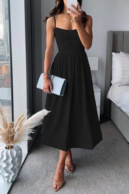 Variant image for BelleRue™ – Robe Midi Femme Chic Cintrée avec Bretelles Spaghetti-13