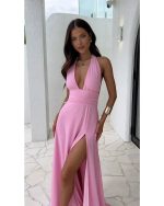 Madison™ – Robe Femme Longue Col en V Élégante et Polyvalente-2
