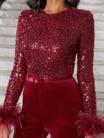 Sophia™ – Combinaison Femme Chic avec Paillettes et Plumes Élégantes-4