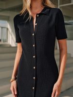 Maélia™ – Robe Midi Femme Chic avec Détails Boutonnés Élégants-4