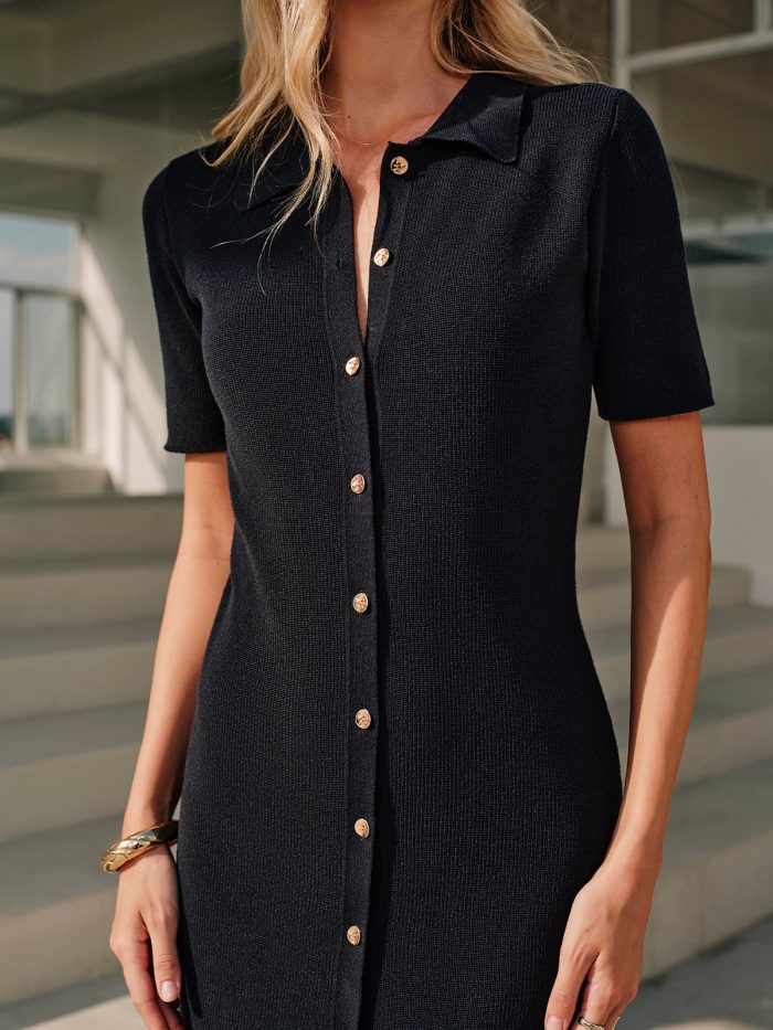 Maélia™ – Robe Midi Femme Chic avec Détails Boutonnés Élégants-4