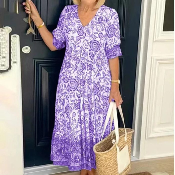 Variant image for Millie™ – Robe Longue Femme Fleurie Décolleté en V Confort Été-25
