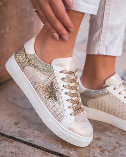 Cassy™ – Baskets Femme Élégantes avec Étoile Dorée et Paillettes Brillantes