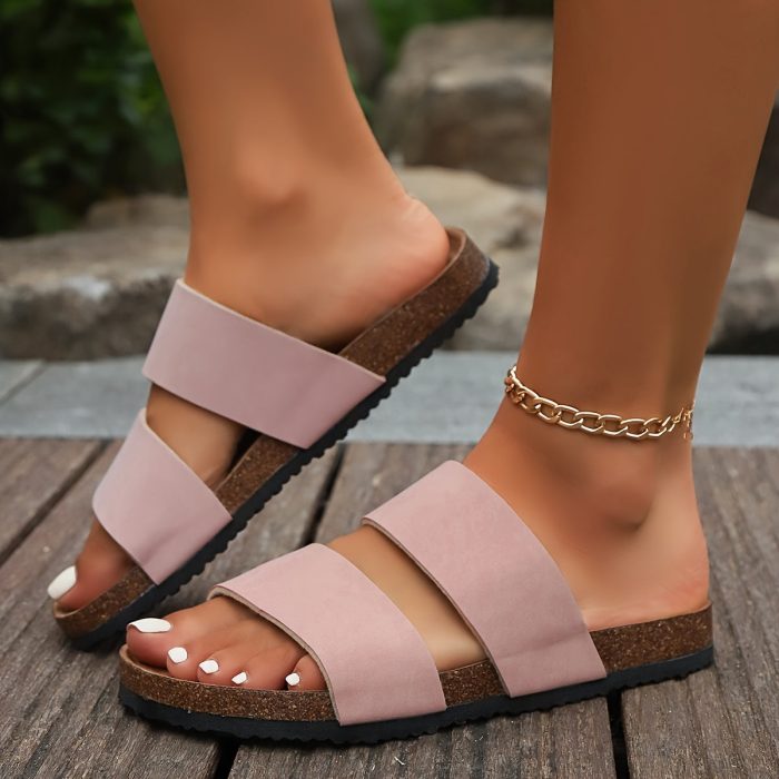 Coralia™ – Sandales Femme Chic et Confortable Plates en Liège Été