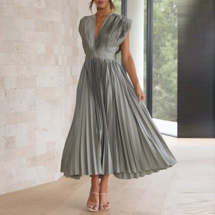 Cripes™ – Robe Femme Longue Élégante à Col en V Polyvalente et Chi