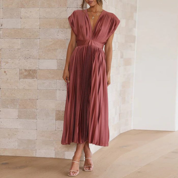 Cripes™ – Robe Femme Longue Élégante à Col en V Polyvalente et Chi