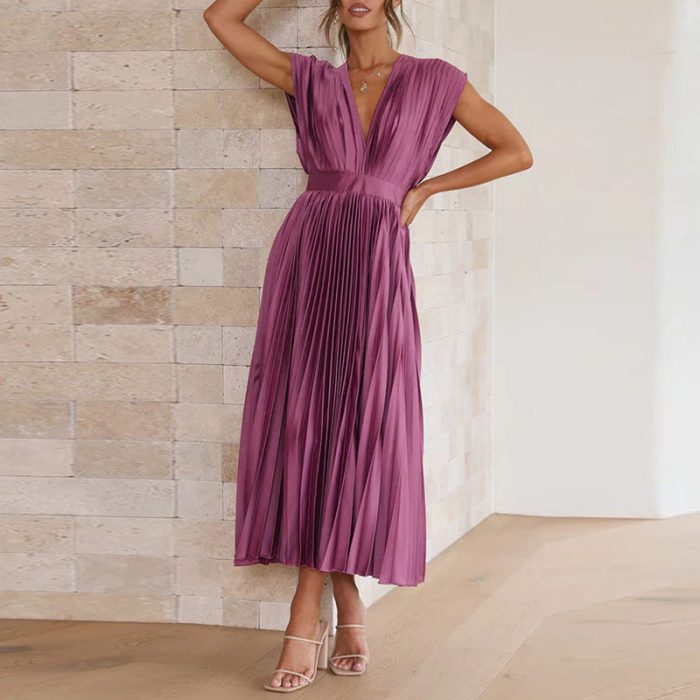Cripes™ – Robe Femme Longue Élégante à Col en V Polyvalente et Chi