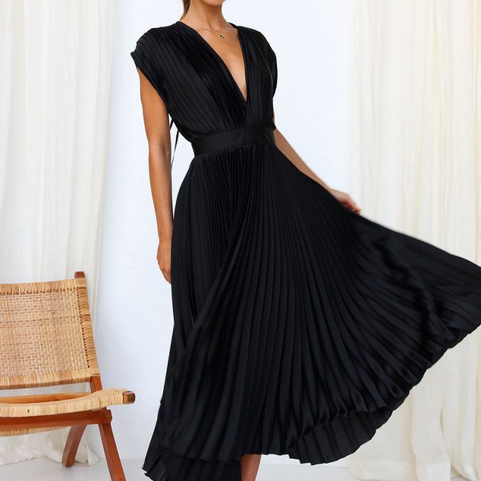 Cripes™ – Robe Femme Longue Élégante à Col en V Polyvalente et Chi