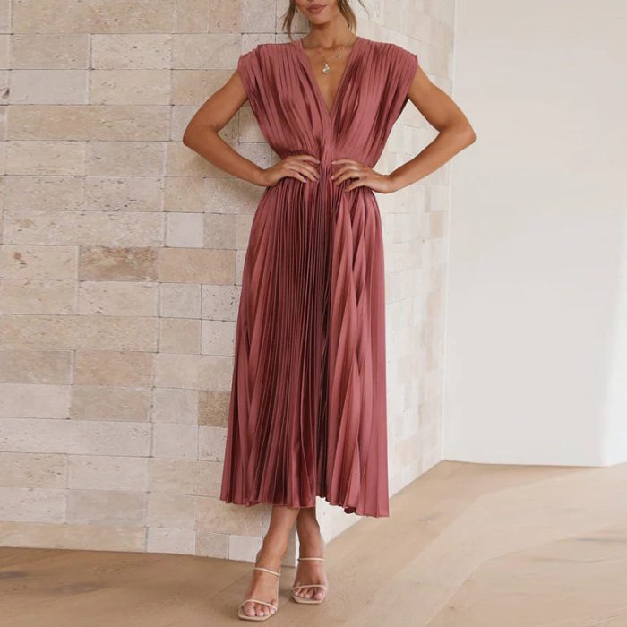 Cripes™ – Robe Femme Longue Élégante à Col en V Polyvalente et Chi