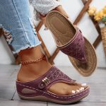 CuirConfort™ – Tongs Compensées Orthopédiques en Cuir pour Femme