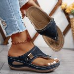 CuirConfort™ – Tongs Compensées Orthopédiques en Cuir pour Femme