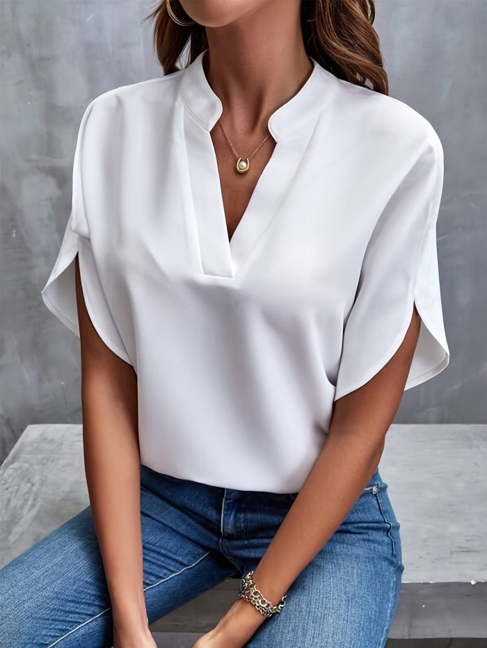 Layla™ – Blouse Femme Chic Col V Fendu Manches Fluides Confortable-2