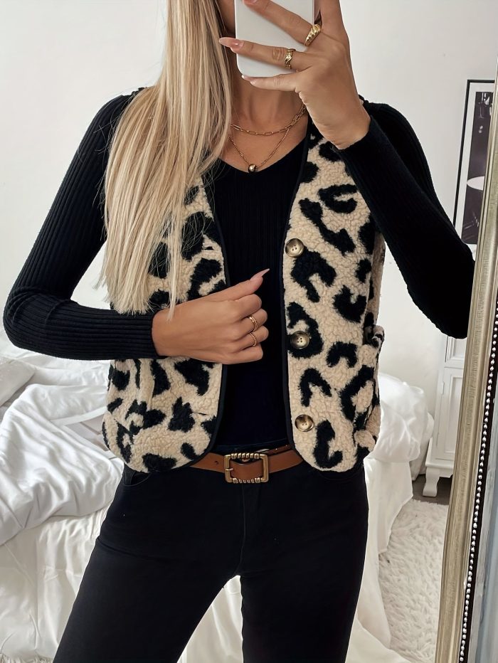 Elegancia™ – Gilet Sans Manche Femme avec Motif Léopard
