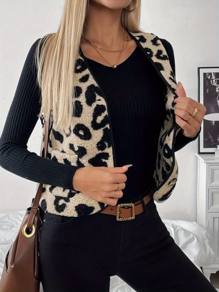 Elegancia™ – Gilet Sans Manche Femme avec Motif Léopard