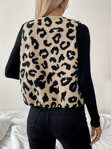 Elegancia™ – Gilet Sans Manche Femme avec Motif Léopard