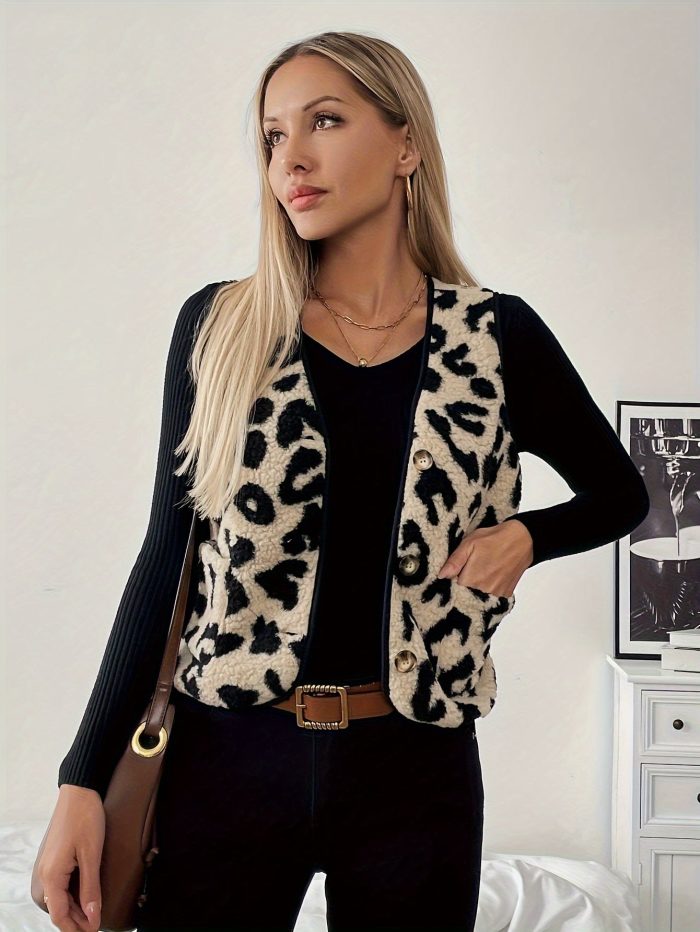 Elegancia™ – Gilet Sans Manche Femme avec Motif Léopard