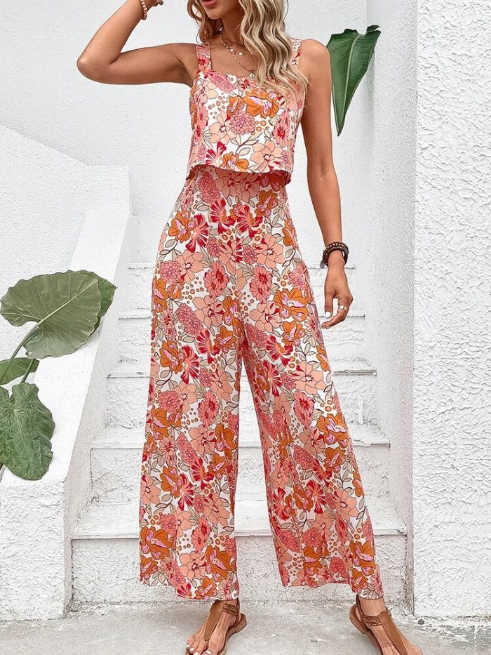 MiSun™ – Combinaison Femme Chic Longue à Jambes Larges avec Motif Floral-3