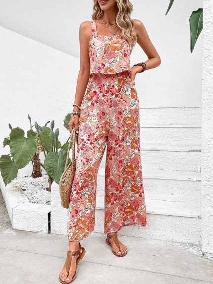 MiSun™ – Combinaison Femme Chic Longue à Jambes Larges avec Motif Floral-2