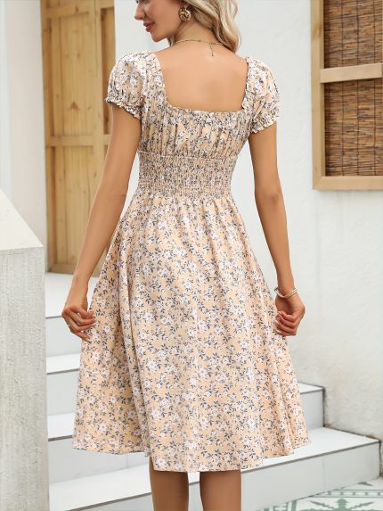 Elyzea™ – Robe Bohème Chic à Fleurs Mi-Longue Fluide et Légère Été