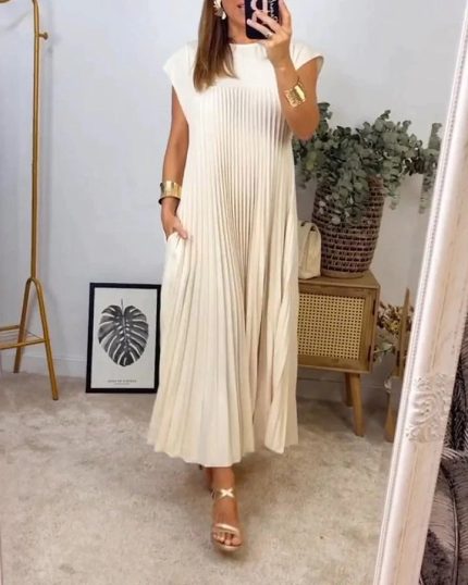 Fern™ – Robe Femme Plissée Sans Manches Élégante et Polyvalente