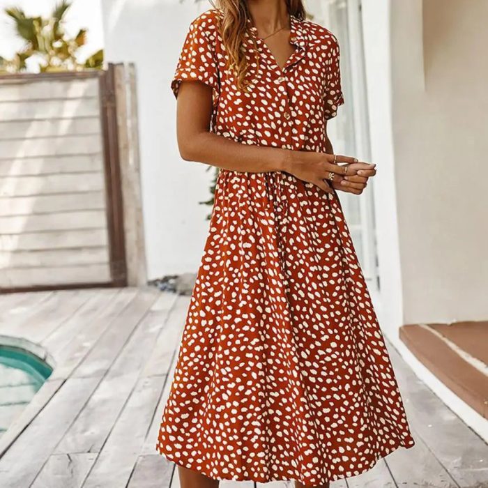 Evelina™ – Robe Chemise Femme À Pois Ajustable Élégance Estivale-4