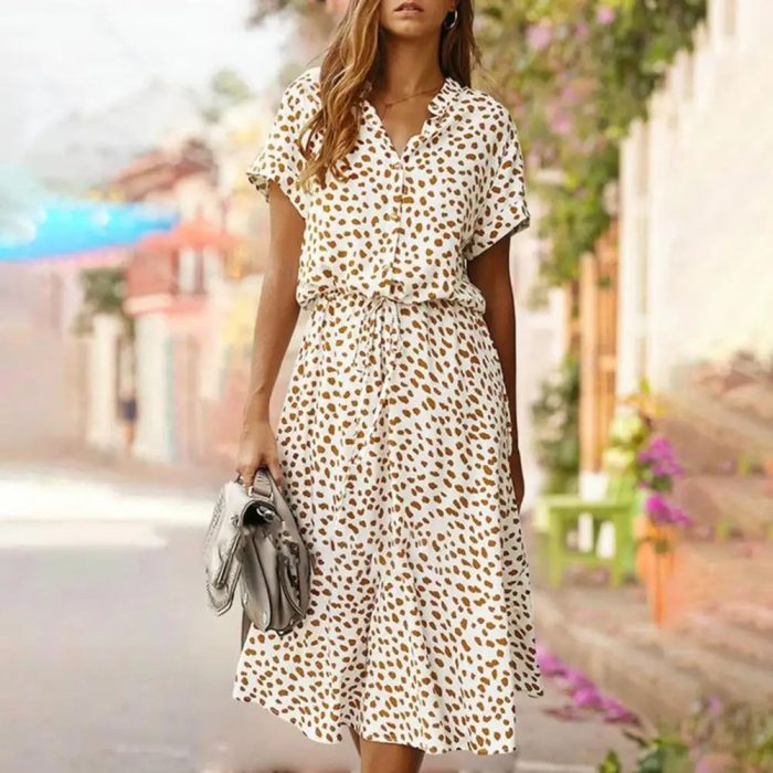 Variant image for Evelina™ – Robe Chemise Femme À Pois Ajustable Élégance Estivale-11