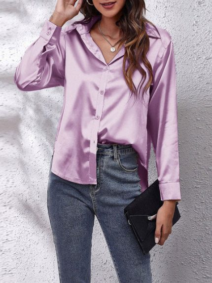 Idalia™ – Chemise Femme Chic en Soie Longue Élégante et Polyvalente