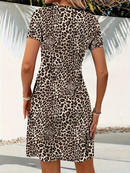 Leorana™ – Robe Léopard Mi-Longue Fluide et Légère pour Été Chic