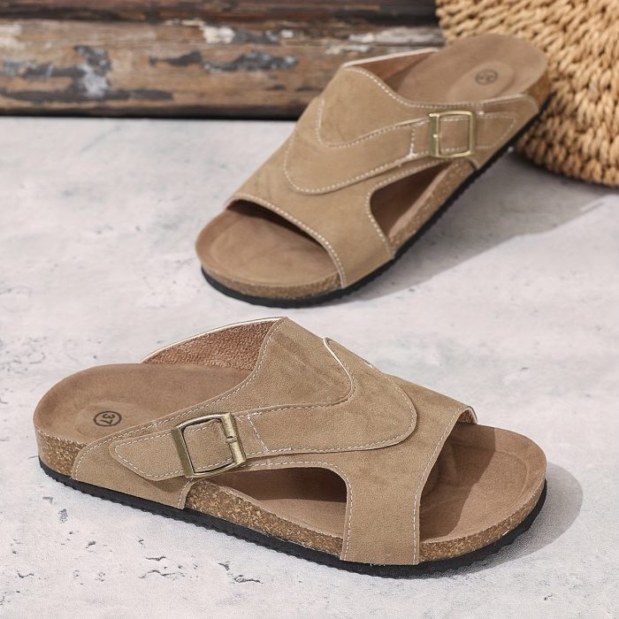Liora™ – Sandale Femme Chic et Confortable en Liège, Plates & Réglables Été