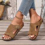 Liora™ – Sandale Femme Chic et Confortable en Liège, Plates & Réglables Été