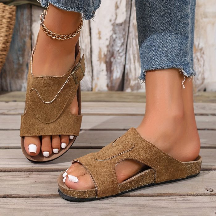 Liora™ – Sandale Femme Chic et Confortable en Liège, Plates & Réglables Été
