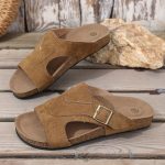 Liora™ – Sandale Femme Chic et Confortable en Liège, Plates & Réglables Été