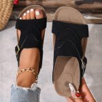 Liora™ – Sandale Femme Chic et Confortable en Liège, Plates & Réglables Été