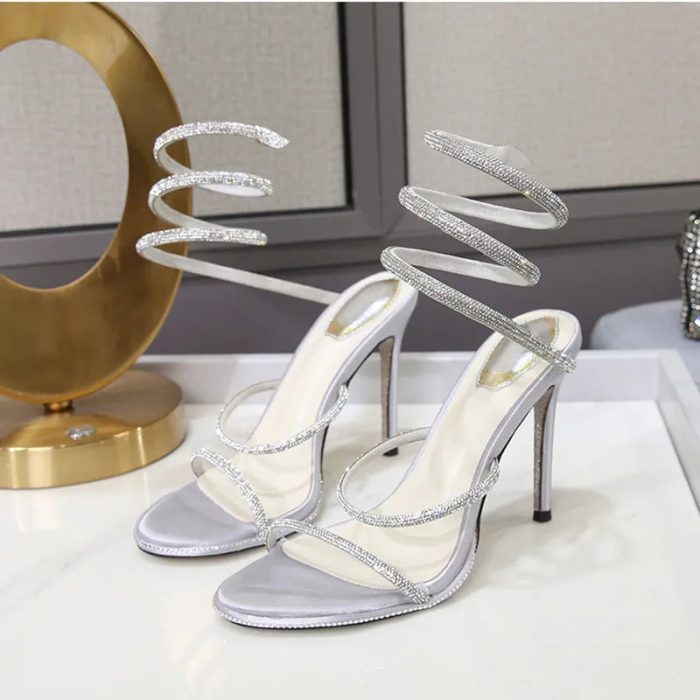 LuxeTwist™ – Sandales Femme Élégantes en Cuir avec Cristaux Scintillants