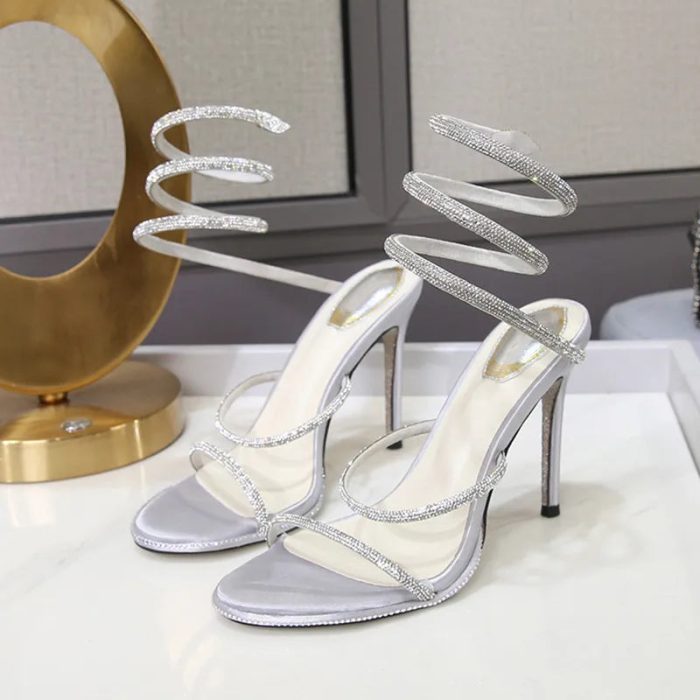LuxeTwist™ – Sandales Femme Élégantes en Cuir avec Cristaux Scintillants