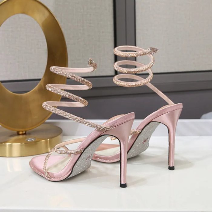 LuxeTwist™ – Sandales Femme Élégantes en Cuir avec Cristaux Scintillants