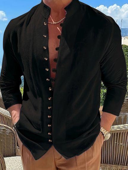 MaoFocus™ – Chemise Col Mao Homme Décontractée