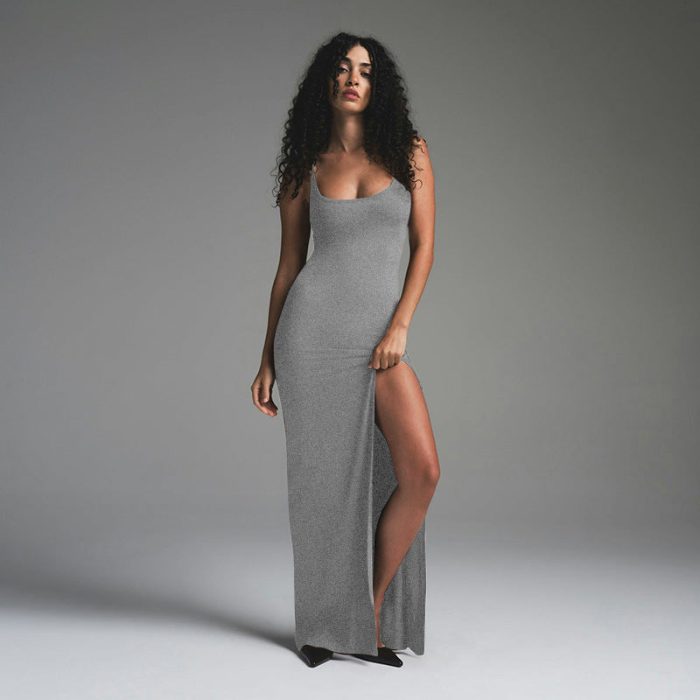 Wolff™ – Robe Longue Femme Élégante avec Fente Latérale et Décolleté Rond-5