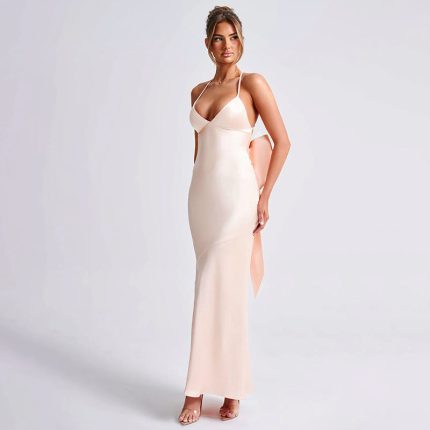 Wolff™ – Robe Longue Femme Élégante Col en V avec Détails en Dentelle-1